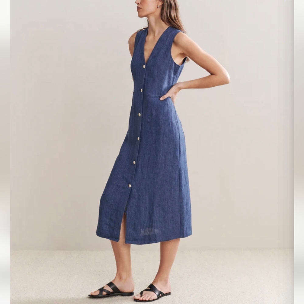 Jenni Kayne Indigo Button-Front Linen Midi Dress - Picture 3 of 15